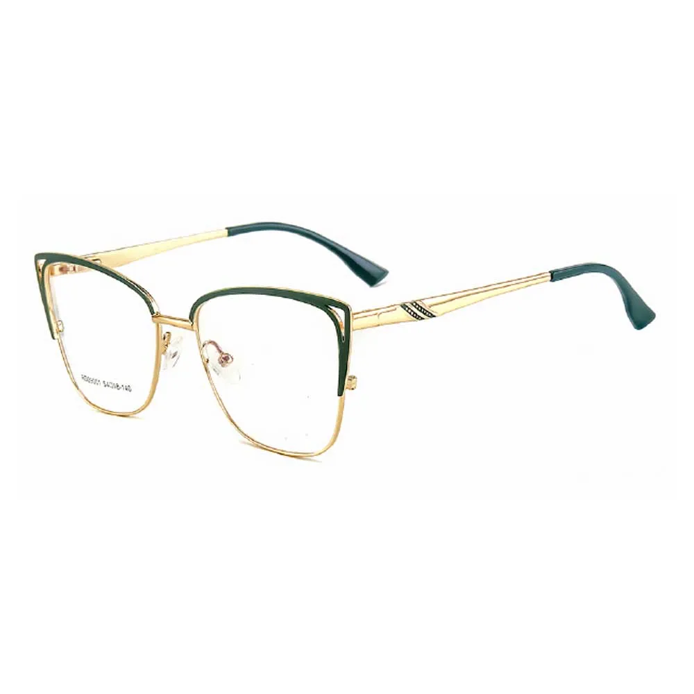 Women's Metal Spectacle frame Wholesaler from China, Green/Gold